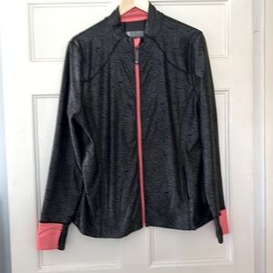 Mondetta ladies full zip running/track jacket. Steel gray with orange trim. XL